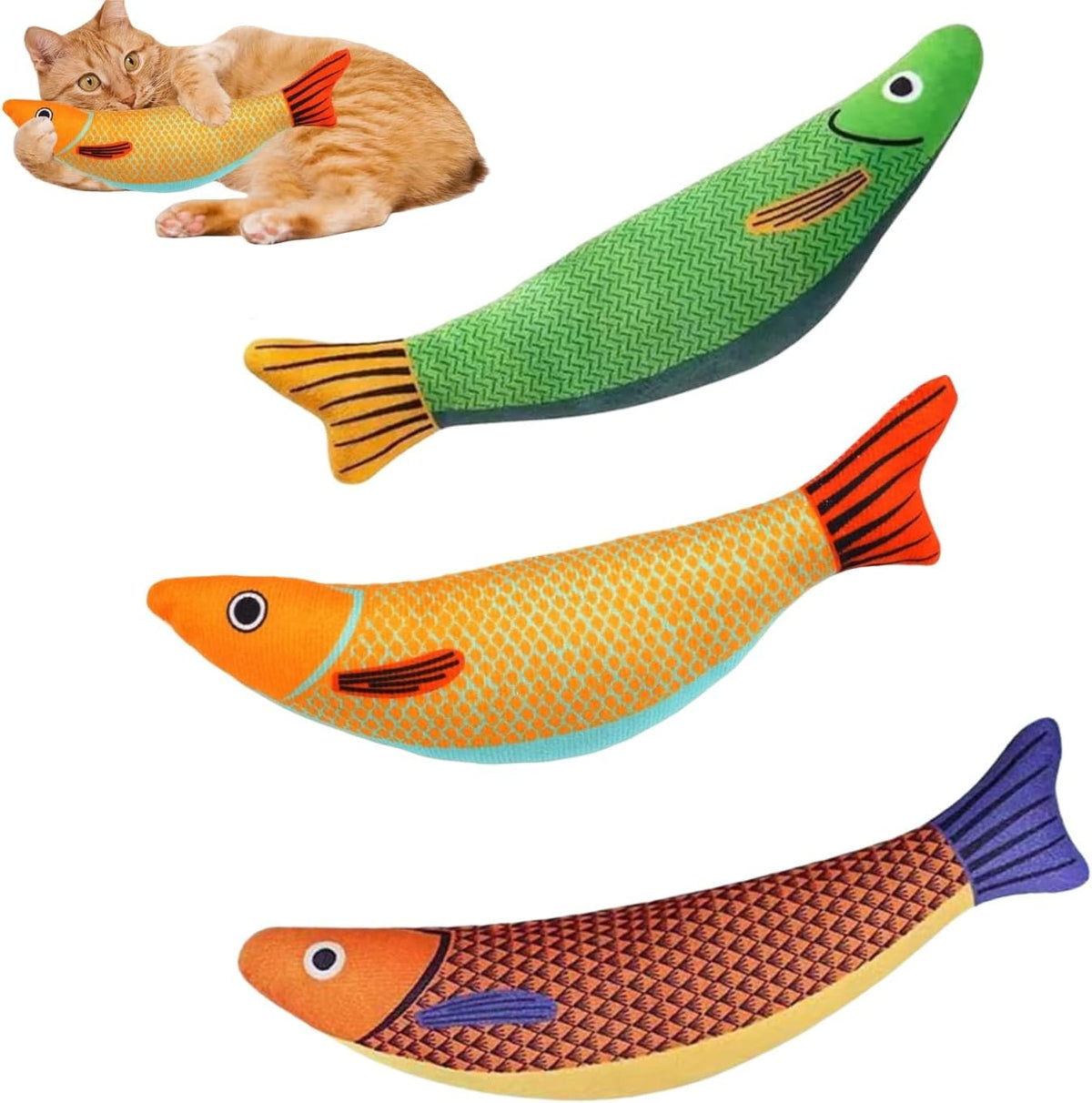 Spielzeug Mit Katzenminze,3 Stück Katzenminze Katzenspielzeug,Fische Simulation Waschbares Katzen Spielzeug,Plüsch Katzenspielzeug,Cartoon-Kätzchen,Interactive Cat Toy,Kitten Spielzeug