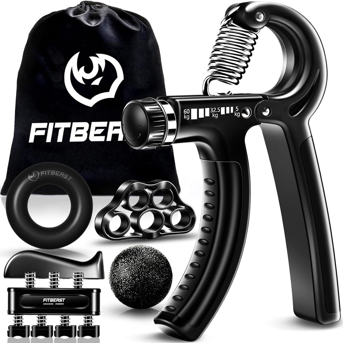 Fitbeast Handtrainer Fingertrainer, Griffkraft Trainer Trainingsset - 5Er-Pack, Verstellbarer Grip Trainer, Finger Trainingsgerät, Handgelenk Trainer, Trainingsring & Stressabbau-Griffkugel