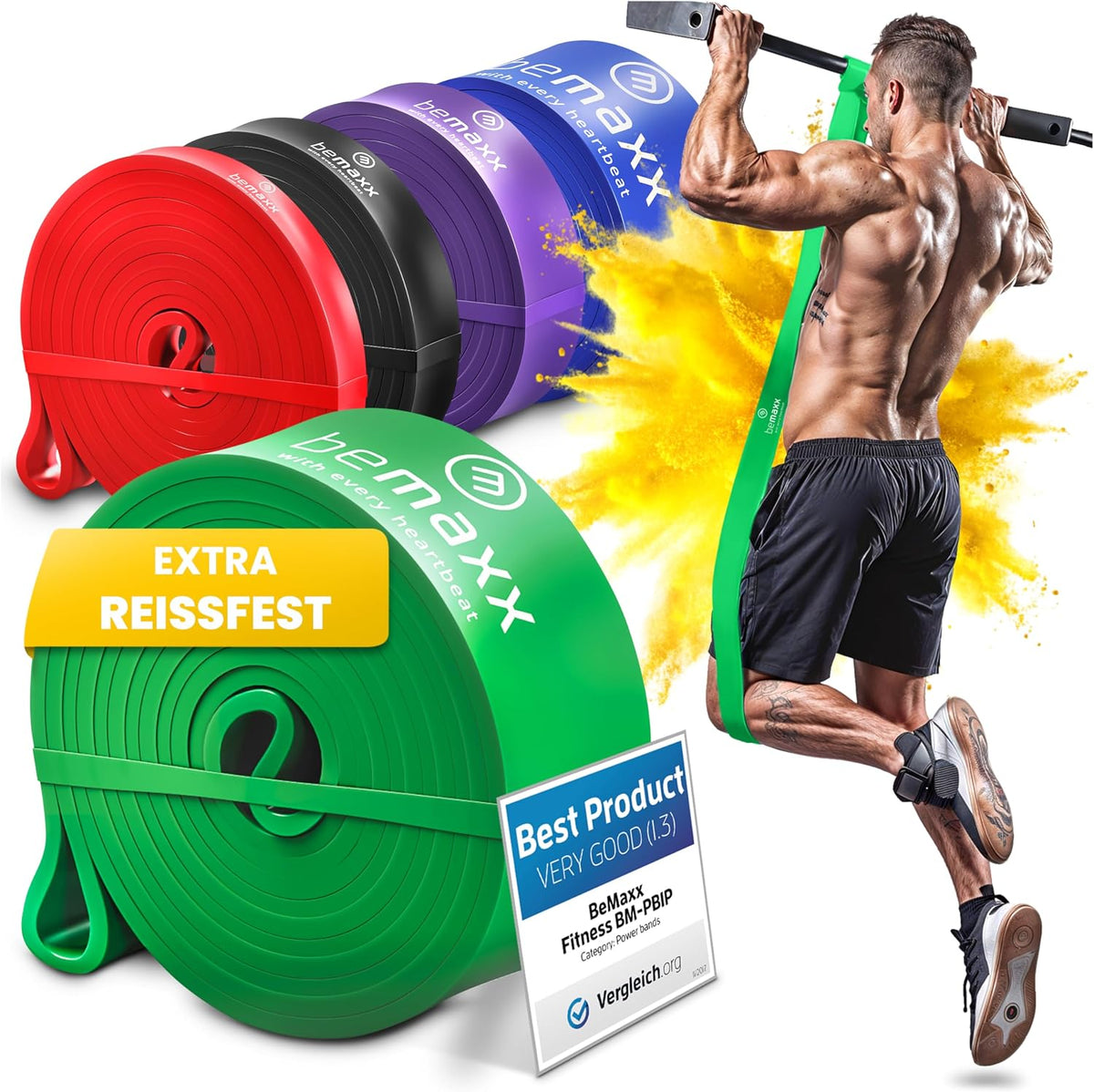 Fitnessband Pull up Resistance Band, Klimmzughilfe + Trainings-Ebook - DAS Klimmzug Widerstandsband | Home Gym Equipment: Sportband Pullup Dip Bar Klimmzugband, Calisthenics Bodybuilding Trainingsband