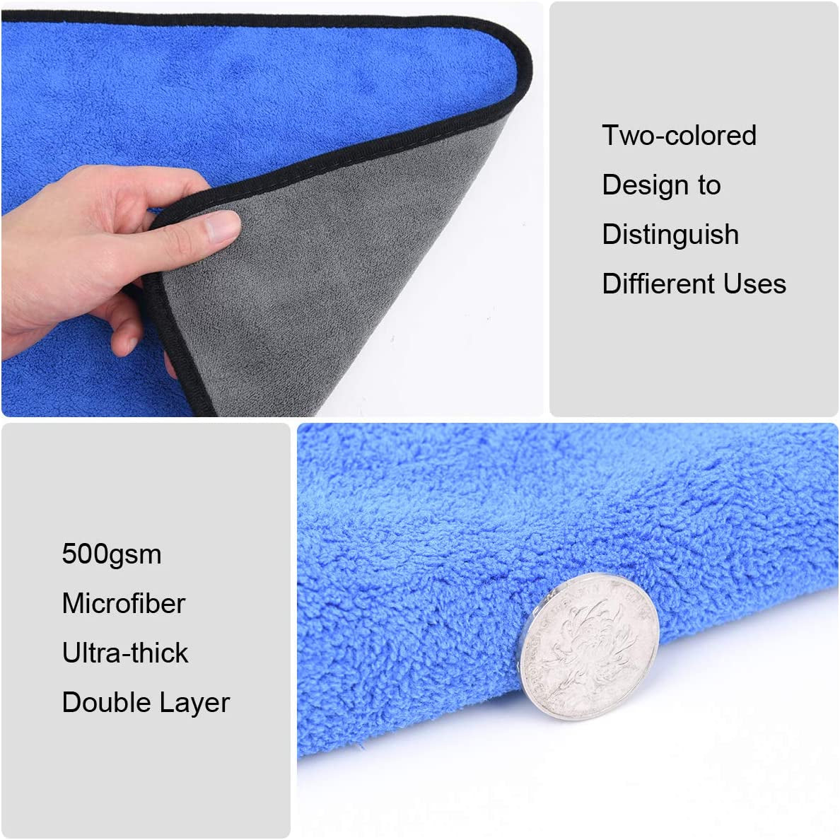 URAQT Microfasertücher Auto, 6 PCS 500GSM Mikrofasertüch Multifunktionales Motorrad Fusselfreie Handtuch,Reinigungstuch Microfasertuch Für Auto Haushalt Küche Fenster - 30X40Cm