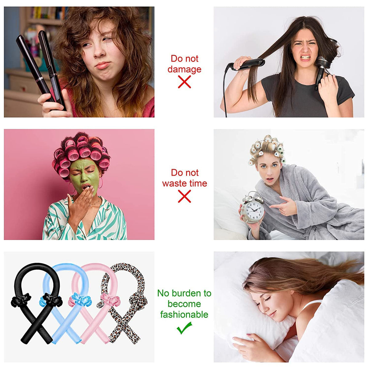 Lockenstab-Stirnband Ohne Hitze Für Damen, Lockenband Mit Haarspangen Und Haargummi, Locken Im Schlaf, Seidenband-Haarwickler, Rosa