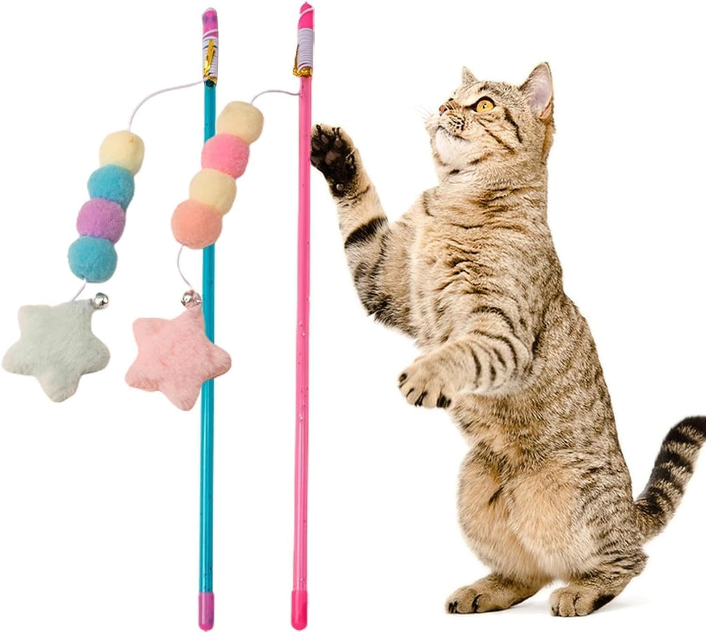 Pink Cat Stick Toy, Cat Teaser Wand Toys, Interactive Cat Toys, Elastic Rope Plush Ball Star Pendant Bite Comfortable Grip, Indoor Cats and Kitten Wand Mäuse Und Tiere