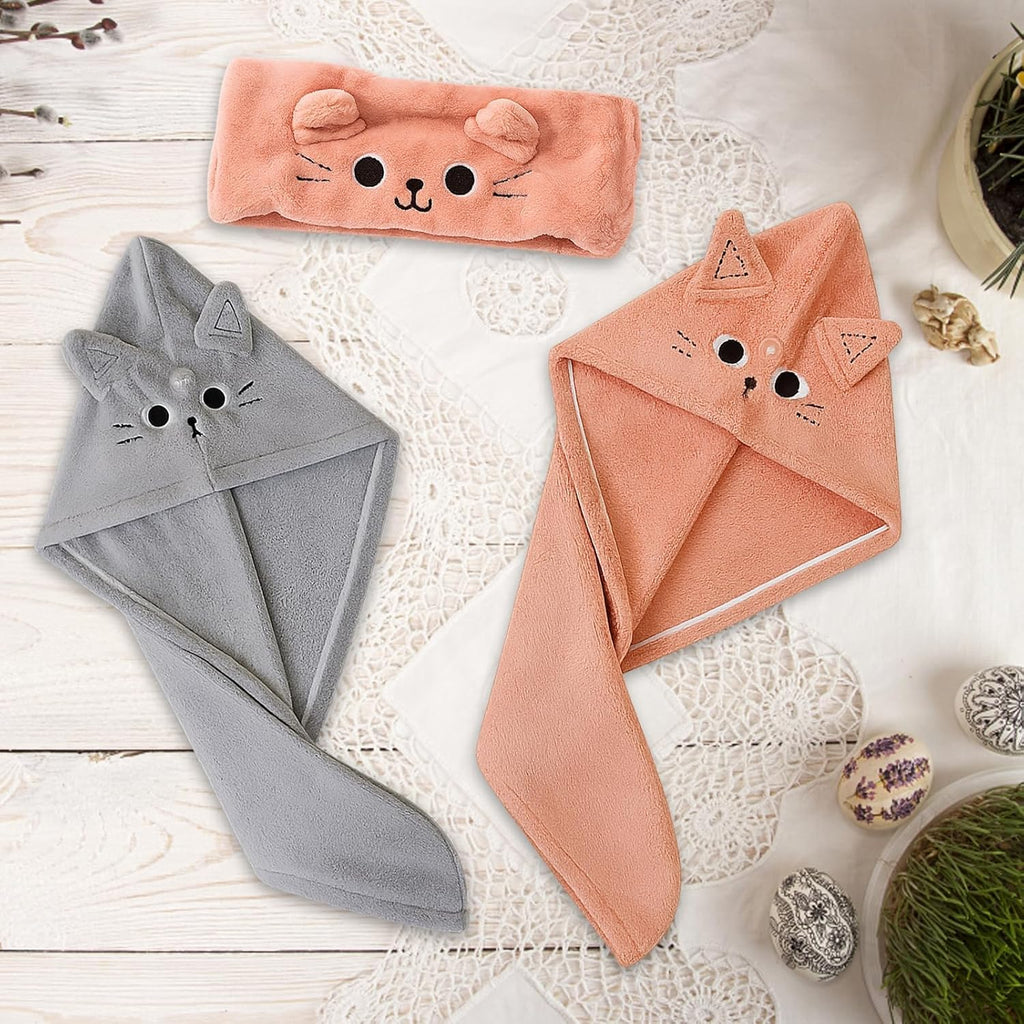 3-Teiliges Set Turban Handtuch Mit Knopf, Haarturban Mikrofaser Haarhandtücher Lange Locken Kopf Handtücher Schnell Saugfähig, Microfiber Towel Hair, Mikrofaser Handtuch Haare, Für Damen - Schnell