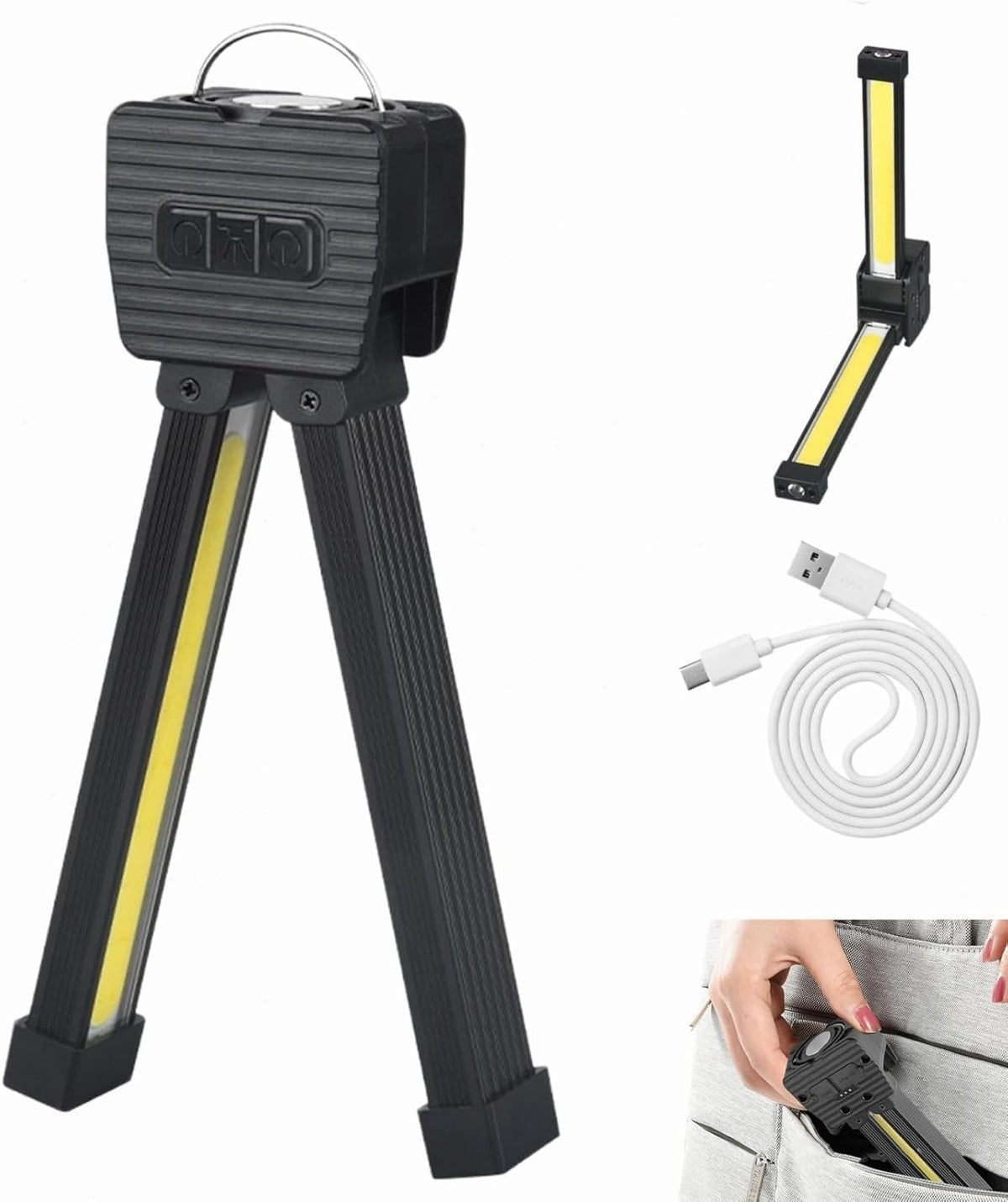 Posing Lamp Gym, Gym Lamp for Posing, Portable Magnetic LED Flashlight with Hanging Hook, 7Th Gear Dimming, Handheld USB Rechargeable Worklight with 180 Degree Folding (1PC)