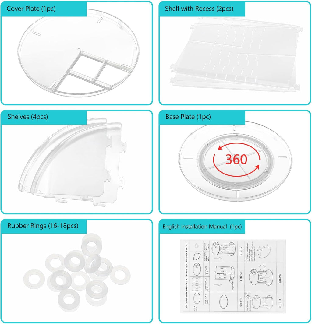 Make-Up Organizer 360° Drehbarer Transparentes Kosmetik Organizer Rotierender Beauty-Make up Aufbewahrungskosmetikbox Für Kommode Schlafzimmer Badezimmer(Clear)