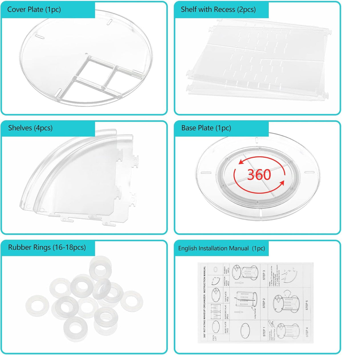 Make-Up Organizer 360° Drehbarer Transparentes Kosmetik Organizer Rotierender Beauty-Make up Aufbewahrungskosmetikbox Für Kommode Schlafzimmer Badezimmer(Clear)