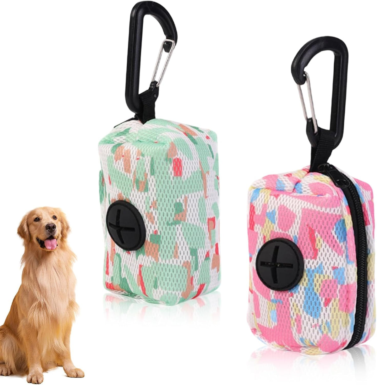 2 Stück Mesh Poop Bag Dispenser, Hundekotbeutelspender Aus Weichem Stoff Mit Karabiner, Hundekotbeutel Hundekot-Sammler Hundekotbeutel-Halter Für Spazierengehen Mit Dem Hund Laufen Wandern, Rosa, Grün