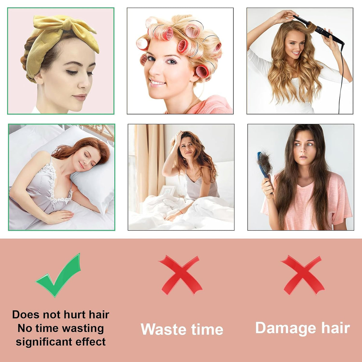 Neu Lockenwickler Locken Ohne Hitze,Heatless Curls Band Lockiges Haar-Set（Beige）