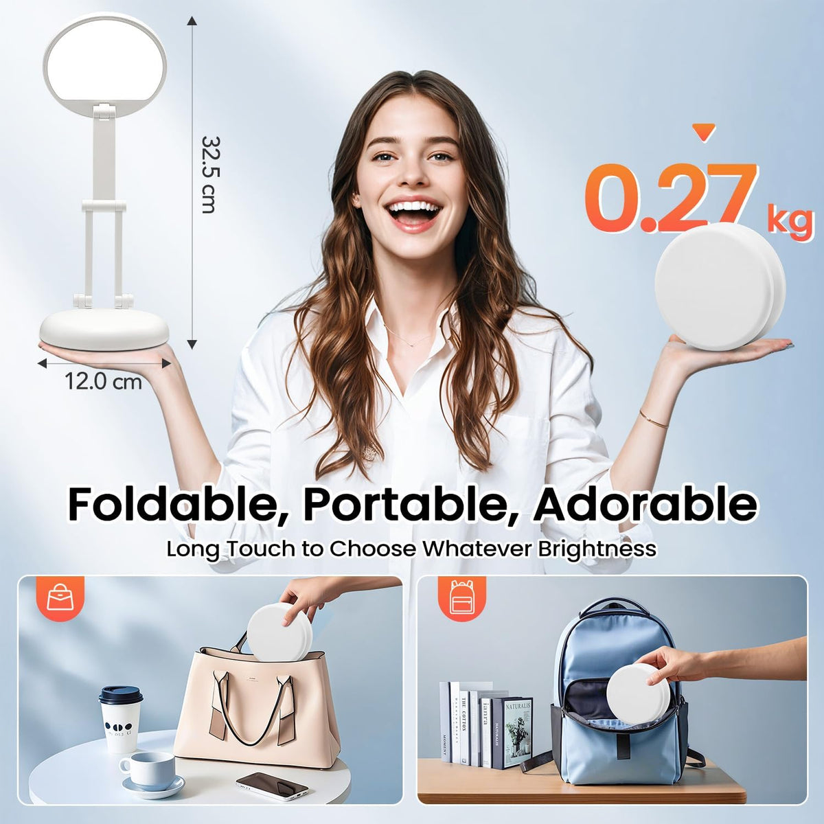 Tischlampe Kabellos, 3600Mah Schreibtischlampe LED Akku, Tragbar | Aufladbar, 9 Helligkeiten, Kleine Größe, Faltbar Design, 6-75 Stunden Lebensdauer, Berührungssteuerung,Leselampe,Büro Lampe