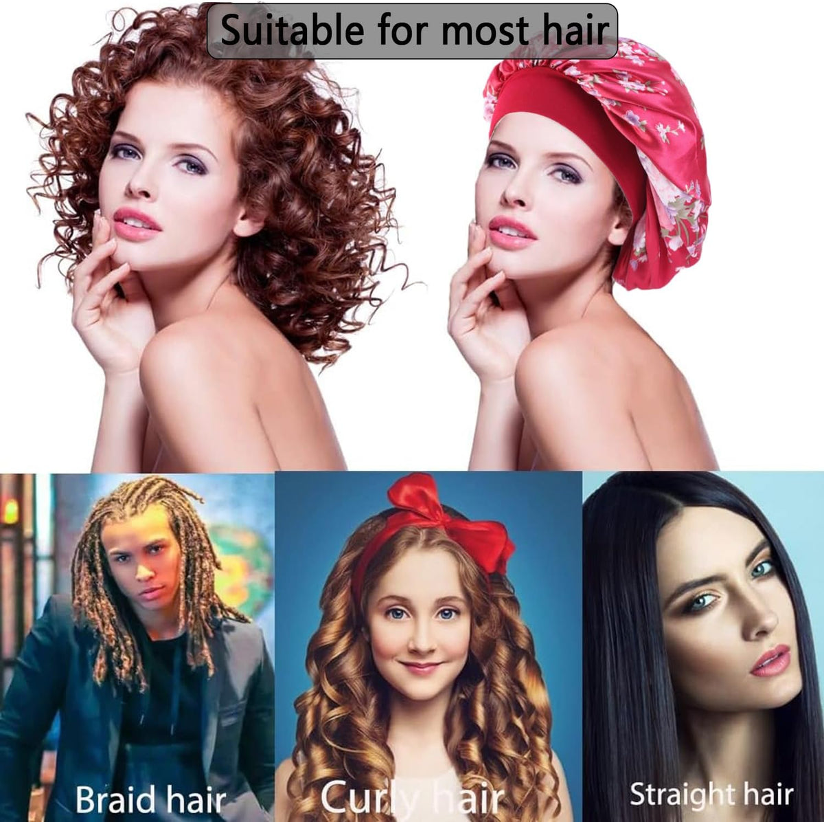 3 Pcs Soft Satin Bonnet, Silk Bonnet Hair Wrap for Sleeping, Sleeping Hair Care Cap Bonnets, Night Sleeping Head Cover Sleeping Hat for Women and Girls Curly Hair