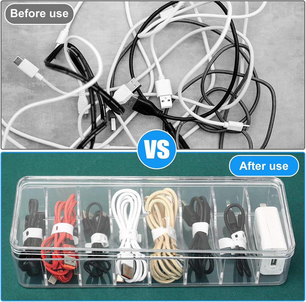 Kabel Aufbewahrungsboxen Organizer, Transparenter Kunststoff Kabel Organizer Box Mit 8 Fächern, Kabelmanagement Box Mit Deckel, Für Schreibtisch Büro Zuhause