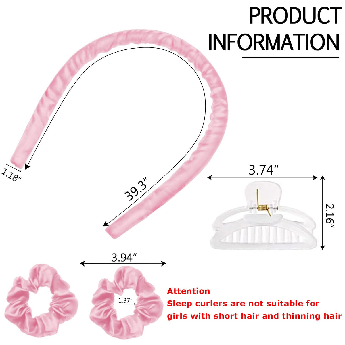 Lockenstab-Stirnband Ohne Hitze Für Damen, Lockenband Mit Haarspangen Und Haargummi, Locken Im Schlaf, Seidenband-Haarwickler, Rosa