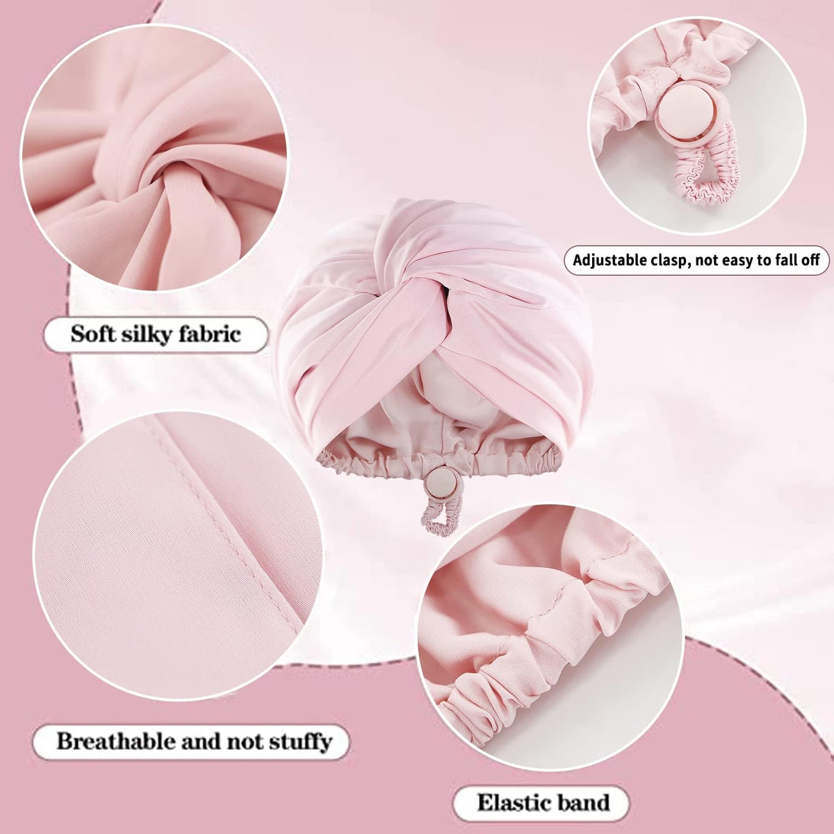 Silk Bonnet for Sleeping, Imitation Night Sleep Caps, Silk Wrap with Elastic Adjustable Button, Soft Head Cover Sleeping Hat for Women with Curly Hair
