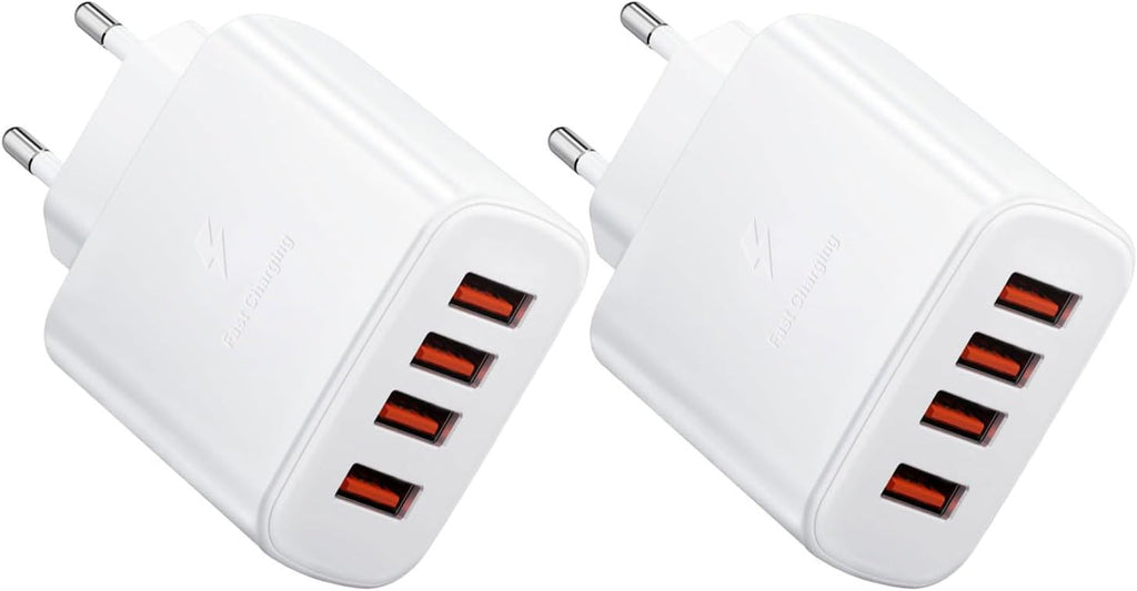 2PACK USB Ladegerät, 4-Port USBA Stecker 5V Handys Netzteil, EU Plug Power Adapter Steckdose Netzstecker Ladeadapter Für L-Phone 14 plus Pro Max/13/12/11/Se/Xr/Xs/8/7/6, Smartwatches Phone Charger