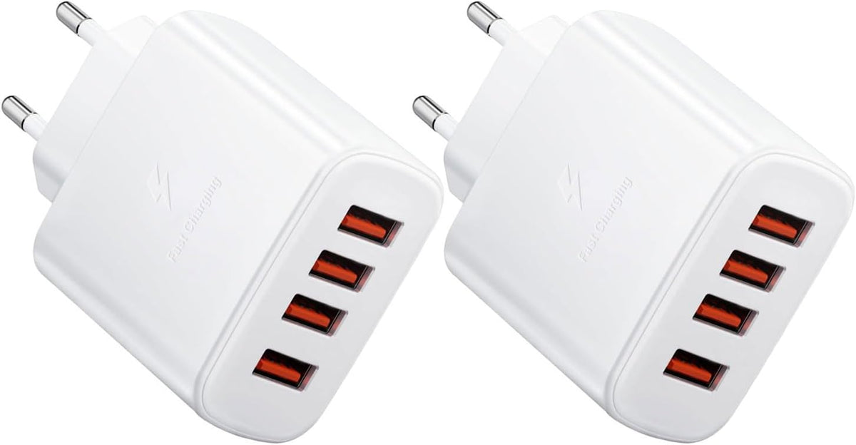 2PACK USB Ladegerät, 4-Port USBA Stecker 5V Handys Netzteil, EU Plug Power Adapter Steckdose Netzstecker Ladeadapter Für L-Phone 14 plus Pro Max/13/12/11/Se/Xr/Xs/8/7/6, Smartwatches Phone Charger