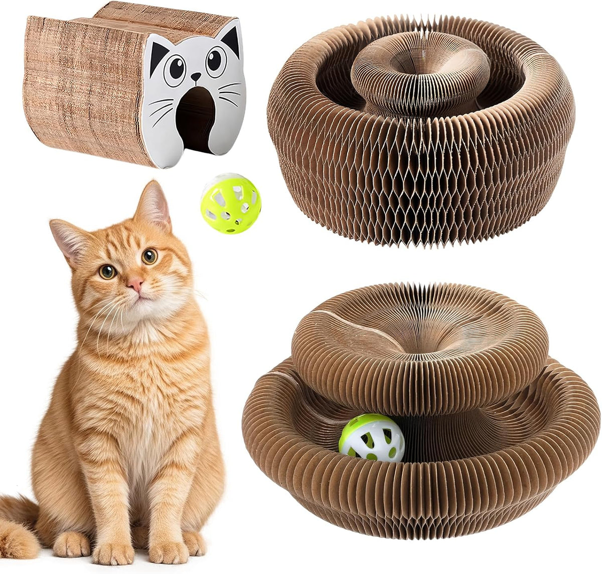 Kratzbrett Katze, Magic Organ Cat Scratching Board Für Den Drinnen Draußen | 2-In-1 Cat Kratzbrett Mit Glöckchen, Selbstbeschäftigung, Zusammenklappbares Interaktives Katzenspielzeug Recycelbar