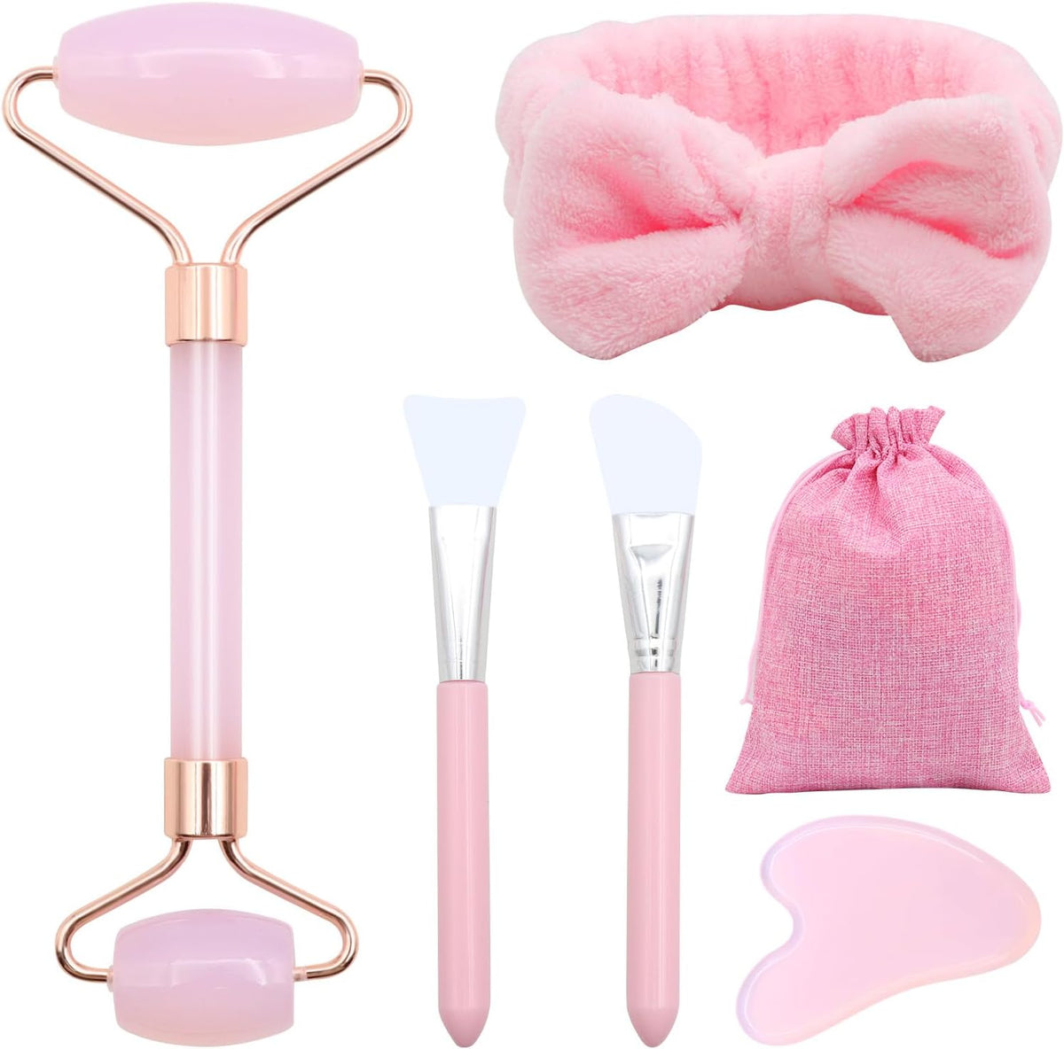 Scettar Jade Gua Sha Stein Set, Rosa Natürlicher Jade Massageroller, Gesichtsroller Massagewerkzeug Für Augenschwellungen Hautstraffung Face Massager