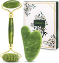 Jade Roller Massage Set, Natürlicher Anti-Aging-Gesichtsroller Bei Augenschwellungen, Zur Hautstraffung, Verjüngung Von Gesicht Und Hals, Natürlich Grünes Massagegerät