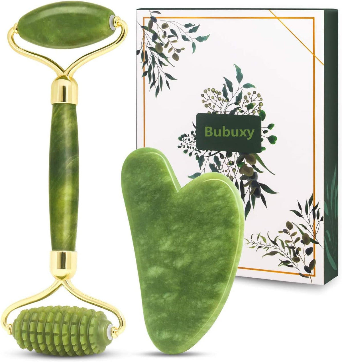 Jade Roller Massage Set, Natürlicher Anti-Aging-Gesichtsroller Bei Augenschwellungen, Zur Hautstraffung, Verjüngung Von Gesicht Und Hals, Natürlich Grünes Massagegerät