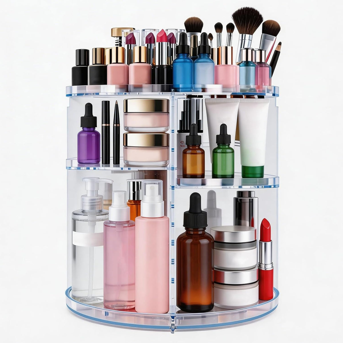 Make up Organizer Drehbar 360°, 6-Stufiger Adjustable Schminktisch Organizer, Größer Kosmetik Aufbewahrung Für Lippenstift Makeup Brush, Transparent Makeup Organizers Für Badezimmer Schlafzimmer