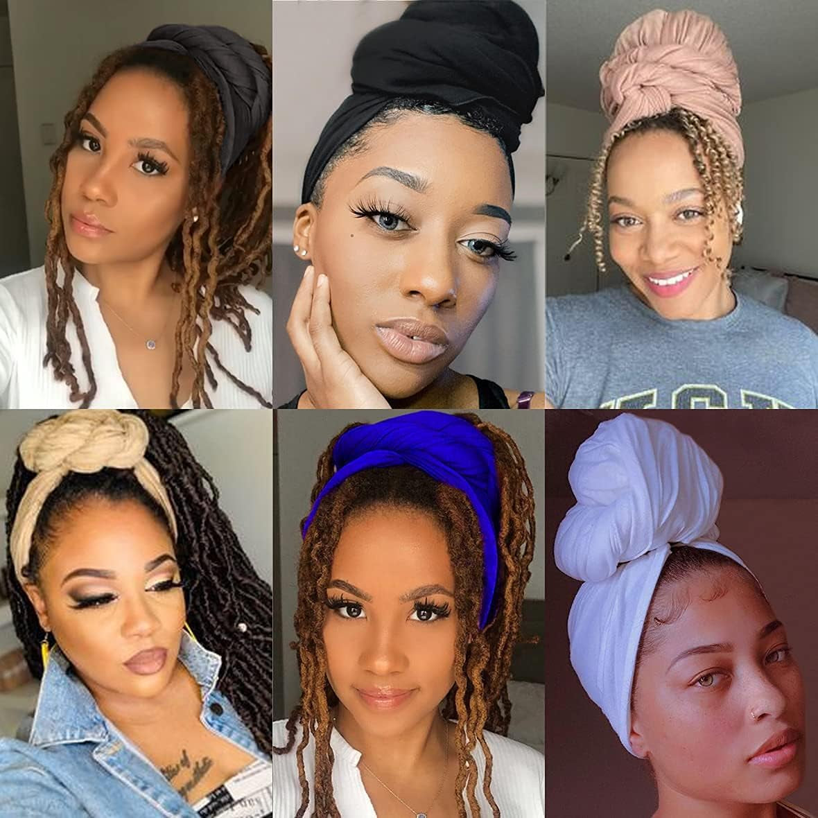 4 Stück Stretch Jersey Turban Head Wrap Knit Headwraps Urban Hair Scarf Solid Color Breathable Ultra Soft Extra Long Head Band Tie for Women