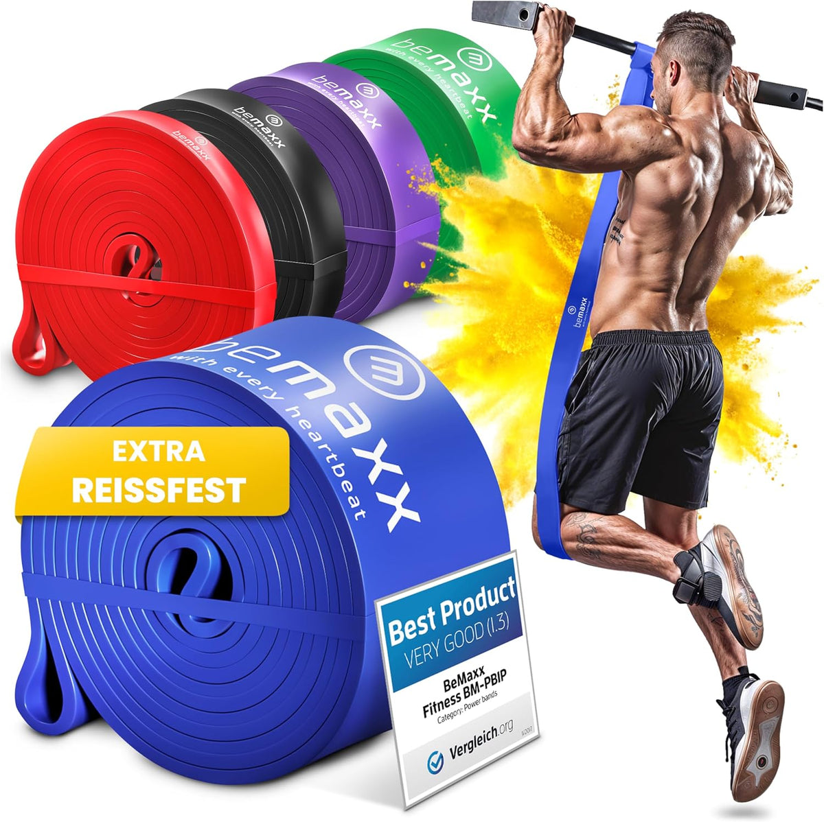 Fitnessband Pull up Resistance Band, Klimmzughilfe + Trainings-Ebook - DAS Klimmzug Widerstandsband | Home Gym Equipment: Sportband Pullup Dip Bar Klimmzugband, Calisthenics Bodybuilding Trainingsband