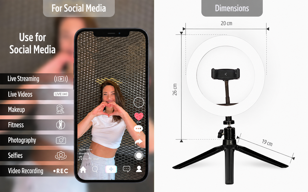 KSIX LED Ring Light with Tripod Stand & Phone Holder – 3 Colour Temps, 10 Brightness Levels