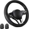 Auto Lenkradbezug Leder Lenkradhülle, 37-38Cm Universal anti Rutsch Steering Wheel Cover Mit 2 Mini-Autohaken, Gemütliche Atmungsaktive Lenkradschoner Für Meisten Auto, SUV, LKW (Schwarz)