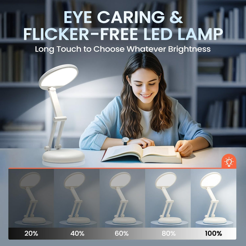 Tischlampe Kabellos, 3600Mah Schreibtischlampe LED Akku, Tragbar | Aufladbar, 9 Helligkeiten, Kleine Größe, Faltbar Design, 6-75 Stunden Lebensdauer, Berührungssteuerung,Leselampe,Büro Lampe