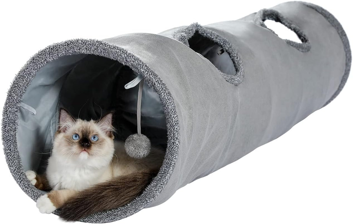 PAWZ Road Katzentunnel Katzenspielzeug Für Katzen Oder Kleintiere, Grau | Katzentunnel, Ball Rascheltunnel, Katzen Welphln Kaninchenoder Kleintiere Grau, 117L X 27B X 27H Cm, Faux Pelz