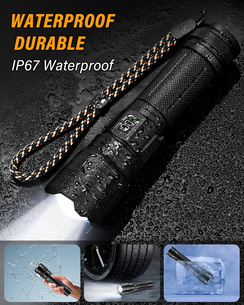 Taschenlampe LED, 500000 Lumen Taschenlampe Batteriebetrieben USB Aufladbar, XHM 70.2 LED Flashlight Extrem Hell, IP67 Wasserdicht 5 Lichtmodi AK-01 Taschenlampen (Schwarz)