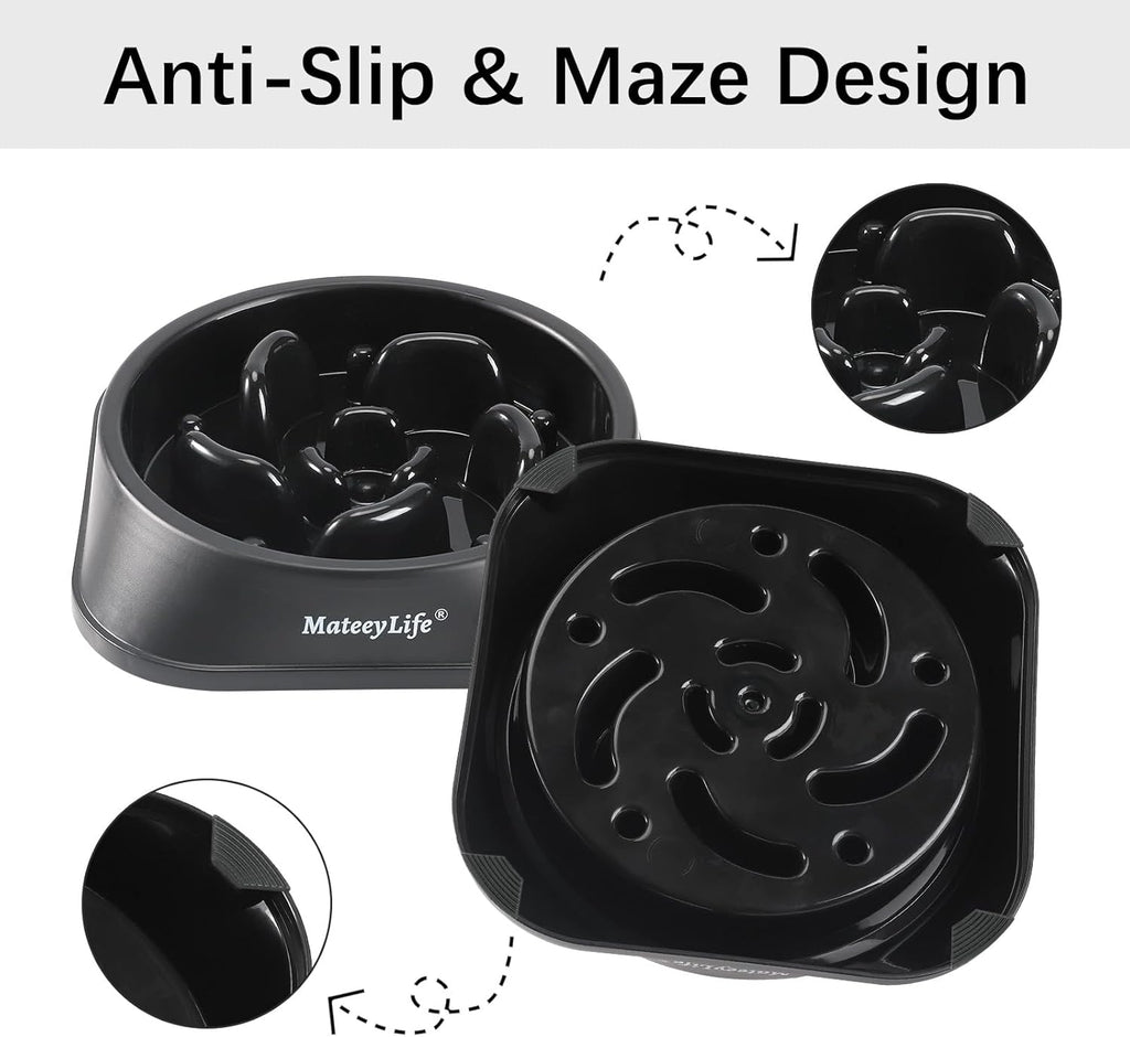 Mateeylife Hundenpfe, Langsamer Fressnapf, Anti-Erstickungs-Puzzle, Interaktiver Futternapf Fr Kleine/Mittelgroe Hunde, Hundenpfe Zum Verlangsamen Des Essens, Kleiner Hundenapf, Schwarz, 2 Tassen