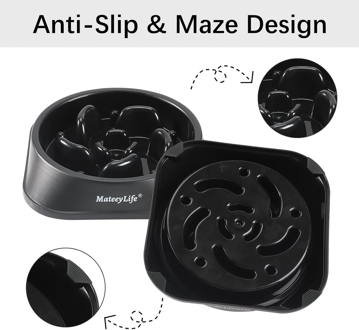 Mateeylife Hundenpfe, Langsamer Fressnapf, Anti-Erstickungs-Puzzle, Interaktiver Futternapf Fr Kleine/Mittelgroe Hunde, Hundenpfe Zum Verlangsamen Des Essens, Kleiner Hundenapf, Schwarz, 2 Tassen