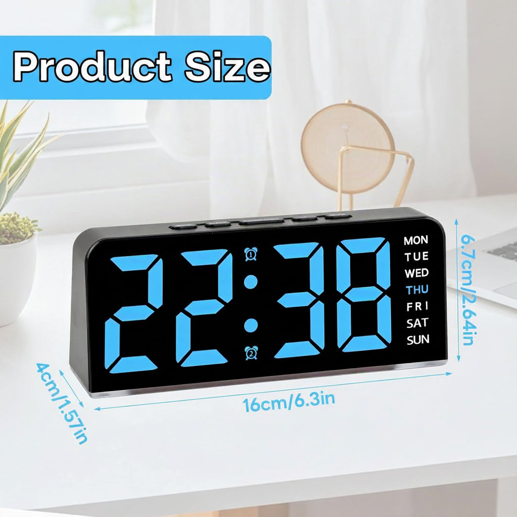 LED Wecker Digital Mit Großen Zahlen, Versatile LED Alarm Clock Nachttisch | Tischuhr Für Tiefschläfer Mit Typ-C & Usb-Ladeanschluss Nachttischuhr Helligkeit, Snooze, 12/24HR, Dual Alarm (Blaues Licht)