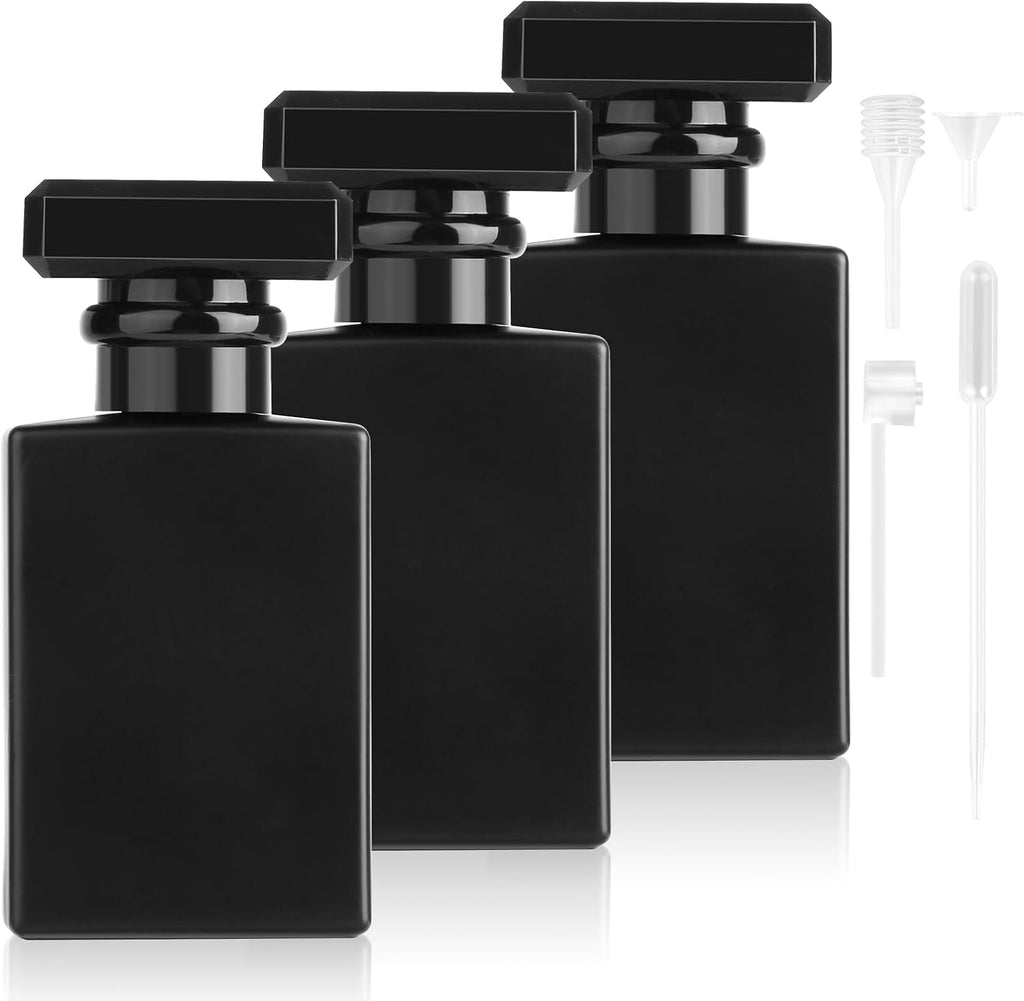 RVLZKCPG 3 Stück Parfümzerstäuber Nachfüllbar, 30Ml Glas Parfum Flakon Leer, Schwarz Perfume Atomizer, Perfume Bottle Mit Trichter Tropfer Parfümspender Für Damen Herren