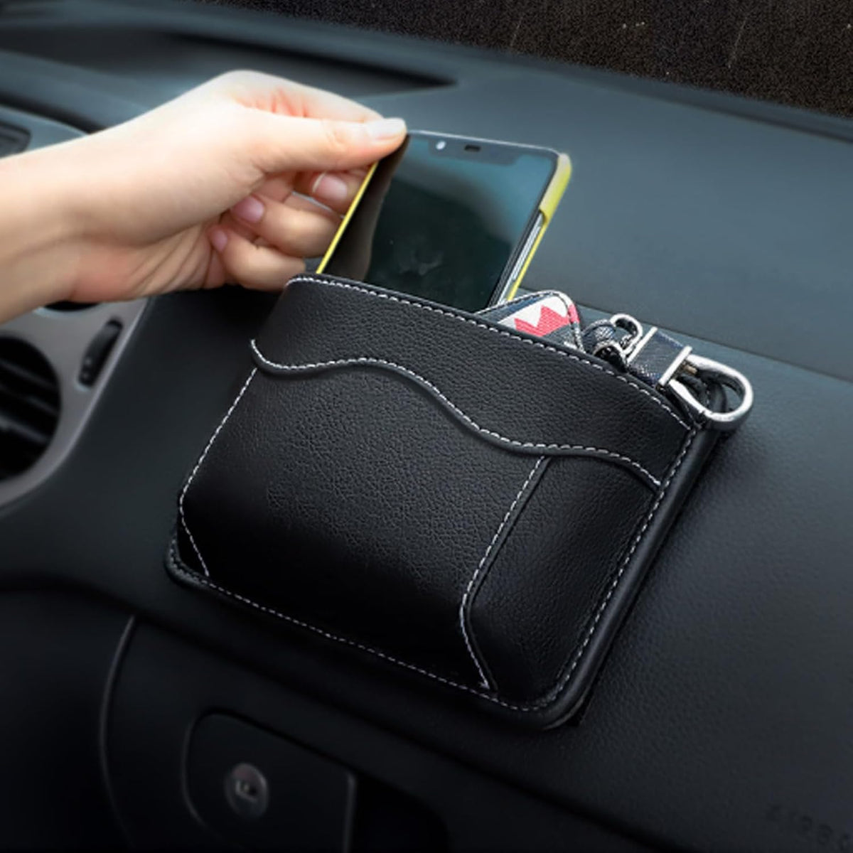 Seitentasche Für Autositze, Selbstklebende Autositz Organizer Aus Pu-Leder – Aufbewahrungstasche Für Handy, Schlüssel & Dokumente, Car Organizer Für Auto Innenraum Zubehör 12X17 Cm