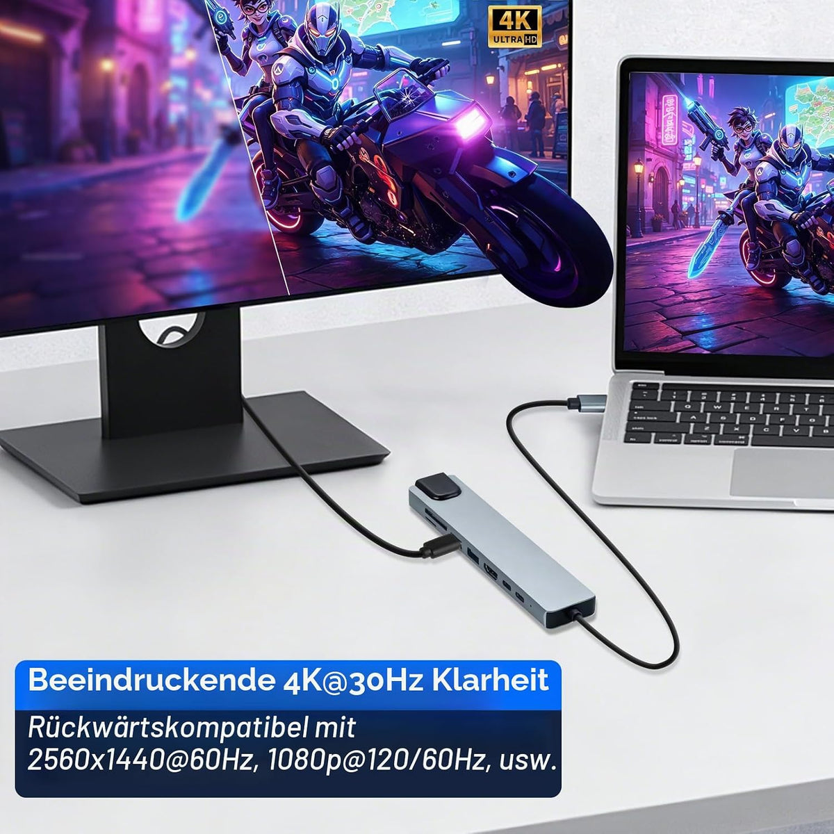 8-In-1 USB C Hub Dockingstation Mit HDMI 4K@30Hz, 100W PD, RJ45 Ethernet, SD/TF Kartenleser, USB 3.0/2.0, USB C Hub HDMI Ethernet, USB C LAN Adapter Für Macbook, Ipad, Laptop