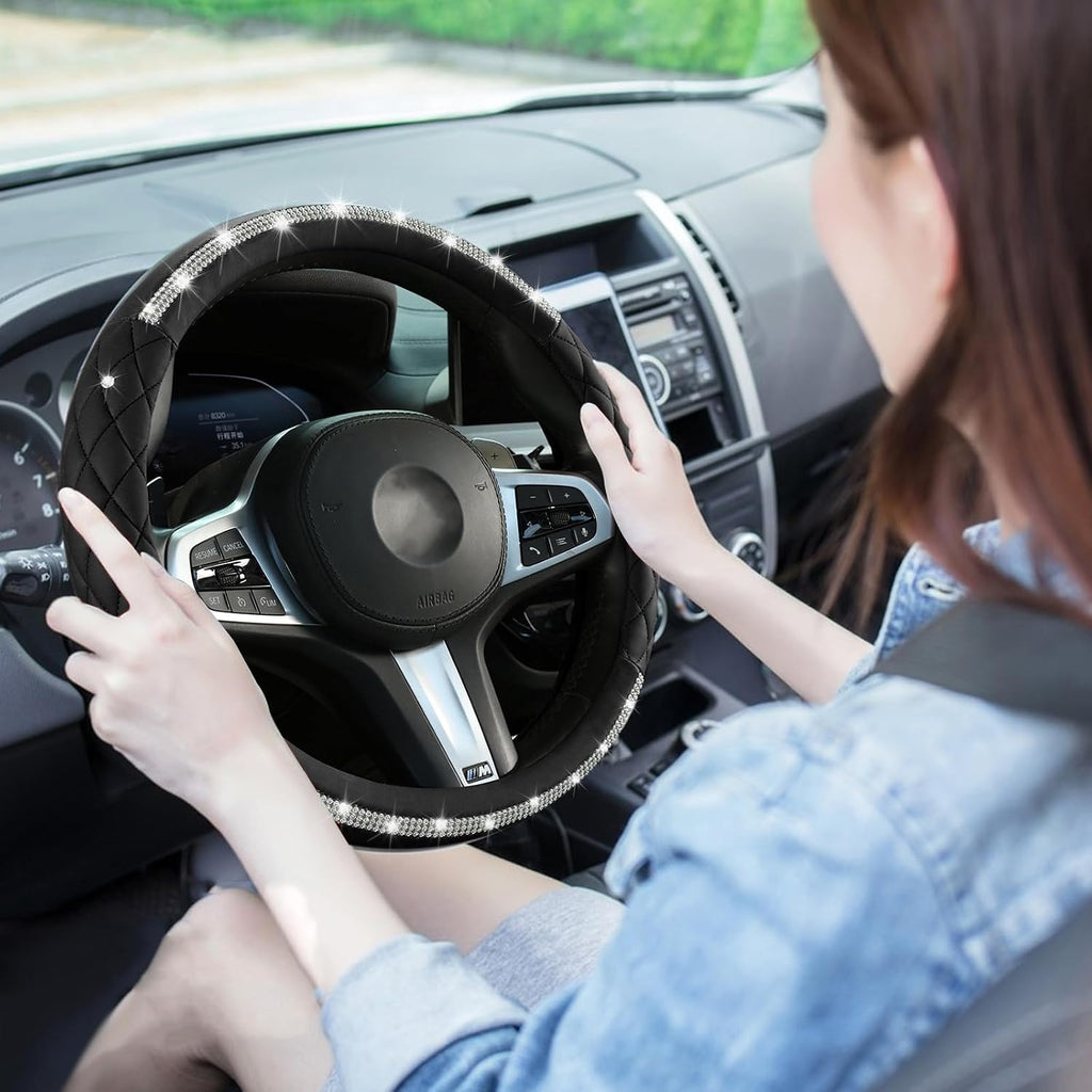 Lenkradbezug, Passend Für 36,8–38,1 Cm Große Auto-Lenkräder (Schwarz + Schwarz)