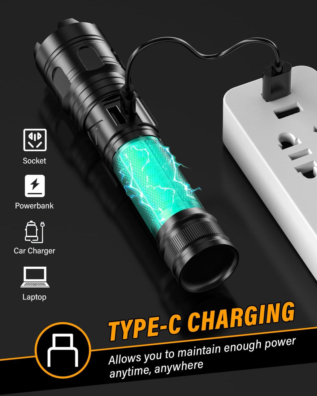 Taschenlampe LED, 500000 Lumen Taschenlampe Batteriebetrieben USB Aufladbar, XHM 70.2 LED Flashlight Extrem Hell, IP67 Wasserdicht 5 Lichtmodi AK-01 Taschenlampen (Schwarz)