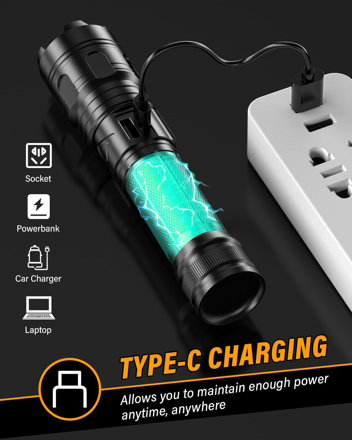 Taschenlampe LED, 500000 Lumen Taschenlampe Batteriebetrieben USB Aufladbar, XHM 70.2 LED Flashlight Extrem Hell, IP67 Wasserdicht 5 Lichtmodi AK-01 Taschenlampen (Schwarz)