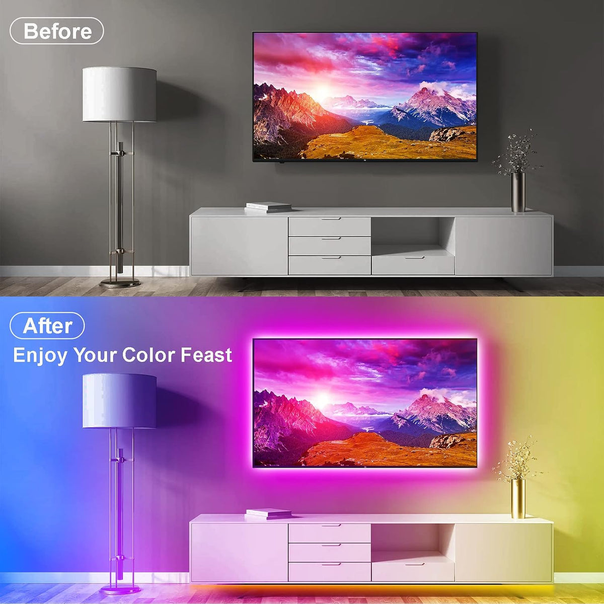 LED Strip 2M, Bluetooth USB Led Beleuchtung Hintergrundbeleuchtung Für 40 Bis 60 Zoll HDTV, Pc-Monitor, Deko, Party, Steuerbar Mit App+Fernbedienung, LED TV Hintergrundbeleuchtung Sync Mit Musik