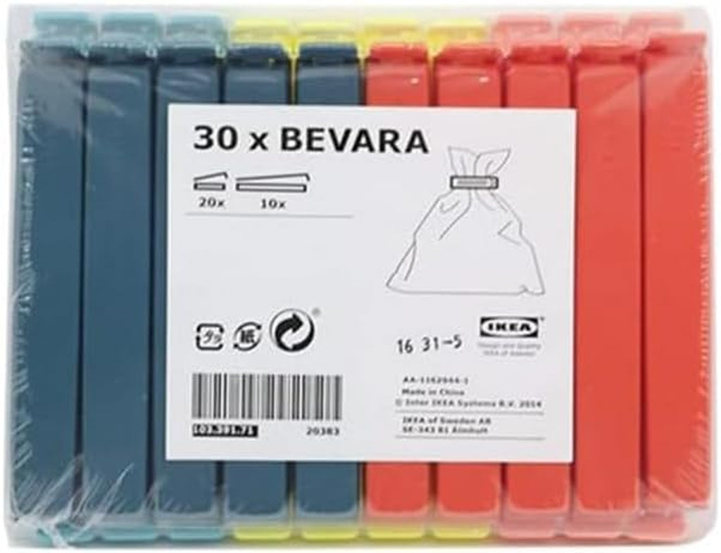 Bevara 103.391.71 Bag Clips Pack of 30 20 X 5 Cm and 10 X 10 Cm Mixed Colours