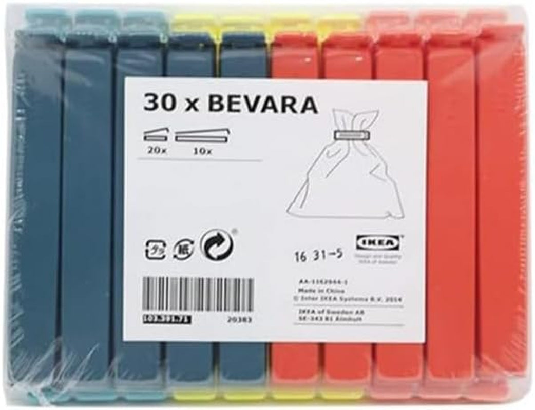 Bevara 103.391.71 Bag Clips Pack of 30 20 X 5 Cm and 10 X 10 Cm Mixed Colours