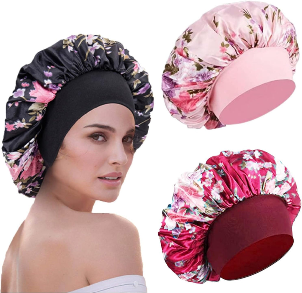 3 Pcs Soft Satin Bonnet, Silk Bonnet Hair Wrap for Sleeping, Sleeping Hair Care Cap Bonnets, Night Sleeping Head Cover Sleeping Hat for Women and Girls Curly Hair