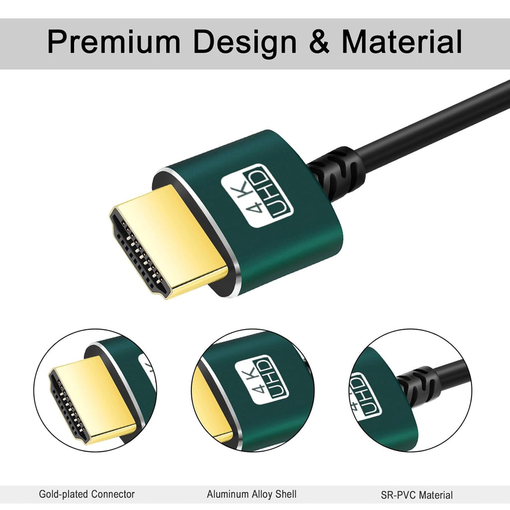 Thsucords Hyper Slim Mini HDMI Auf HDMI Kabel 3M, Ultradünnes Und Flexibles HDMI Mini Kabel Unterstützt 3D/4K@60Hz/18Gbps/1080P Kompatibel Mit Laptop, TV, Monitor, Projector