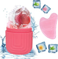 Scettar Ice Roller Gesicht, Wiederverwendbares Silikon Gesichtsroller Mit Jawline Stone, Gesichtsmassag Roller Zur Straffung Der Haut, Verkleinerung Der Poren Und Reduzierung Von Falten(Rosa)