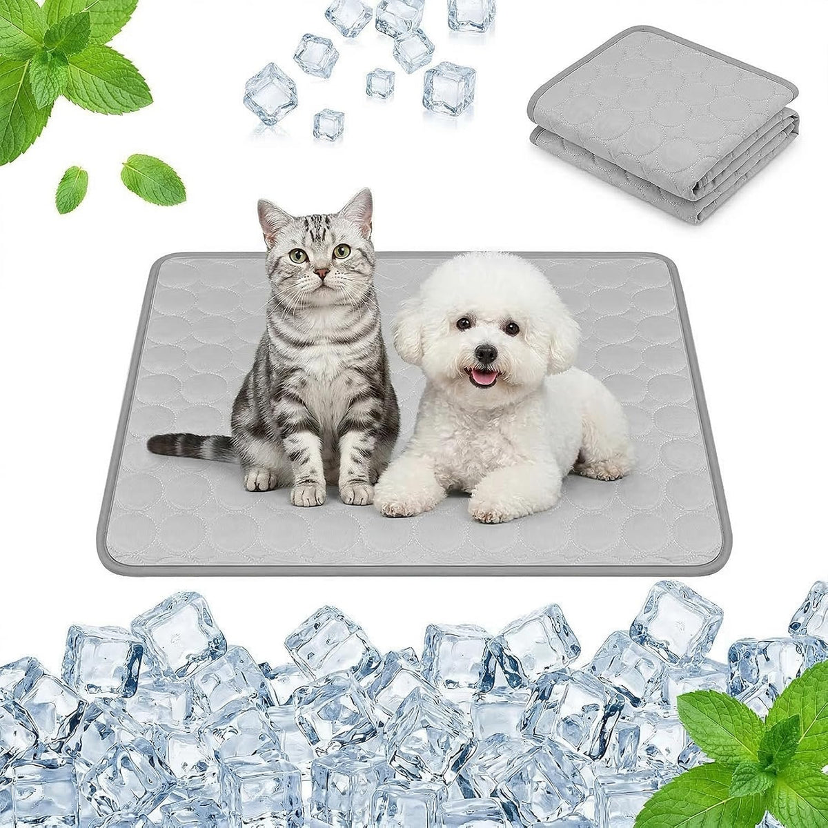 Qoosea Kühlmatte Für Hunde Selbstkühlende Hundematte, Komfortabel Pet Cooling Mat Kühldecke Waschbar Pad Kältematte Für Haustiere Ungiftiges, Faltbar Kühlmatte Hunde Katzen Für Sommer (50*40CM, Grau)