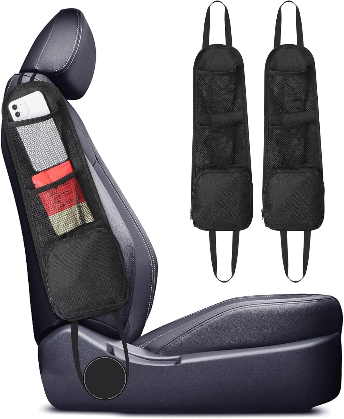 2 Stück Autositz Seitenorganisator,Auto Organizer, Auto Zubehör Innenraum | Autositz Organizer Faltbare Auto Aufbewahrungstasche Netztaschen Mit Mehreren Taschen Für Lkw,Van,Suv(Schwarz)