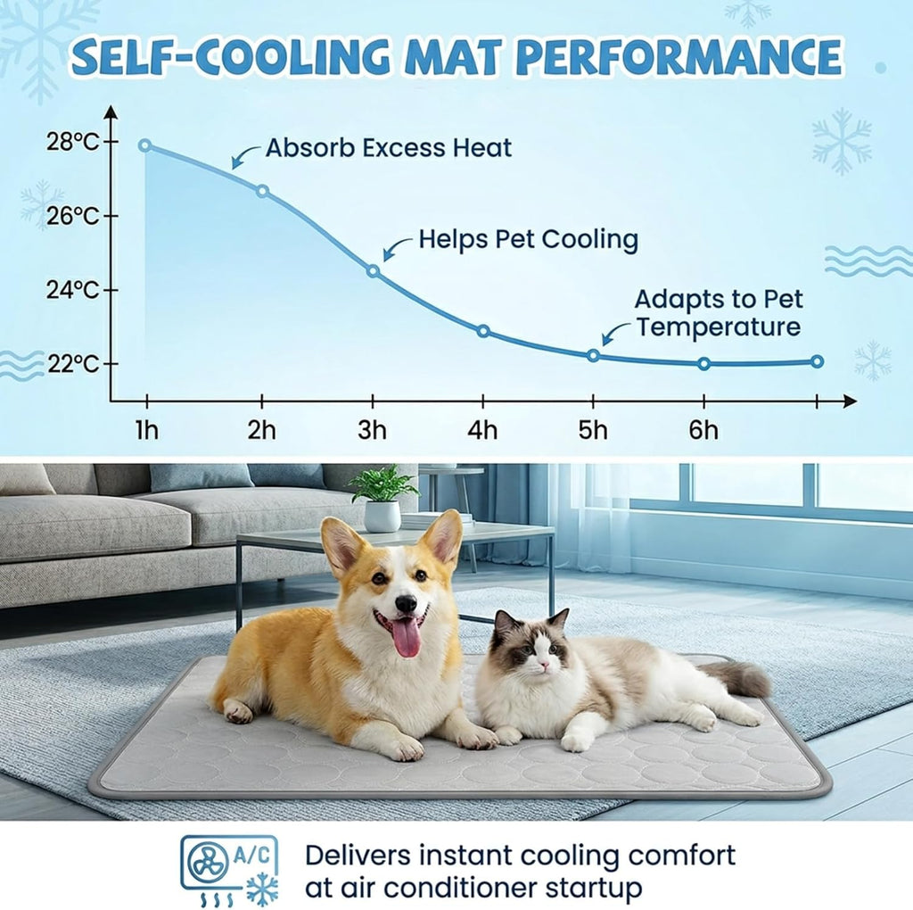 Qoosea Kühlmatte Für Hunde Selbstkühlende Hundematte, Komfortabel Pet Cooling Mat Kühldecke Waschbar Pad Kältematte Für Haustiere Ungiftiges, Faltbar Kühlmatte Hunde Katzen Für Sommer (50*40CM, Grau)