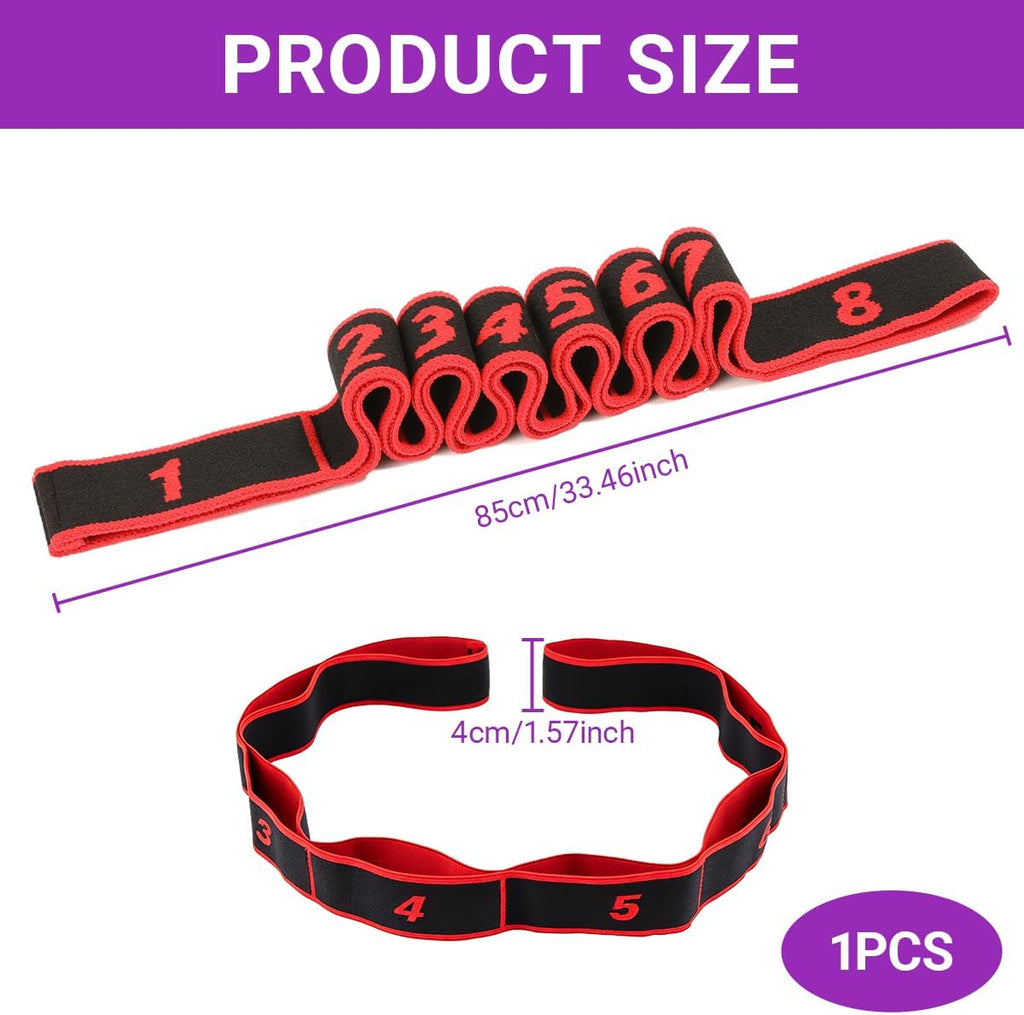 Yoga Stretching Strap, Stretching Band Mit 8 Schleifen, Yoga Stretch Gurt, Fitness Stretchband, 90Cm Länge, Hochelastischer Gymnastikband Für Effektives Stretching, Pilates, Tanz (Rot)